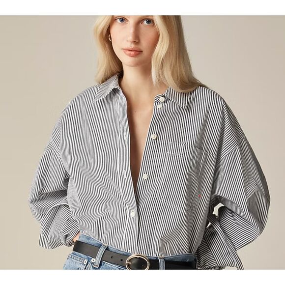 J.CREW Étienne oversized shirt in striped cotton poplin, Blue/White, Size L - Picture 8 of 8